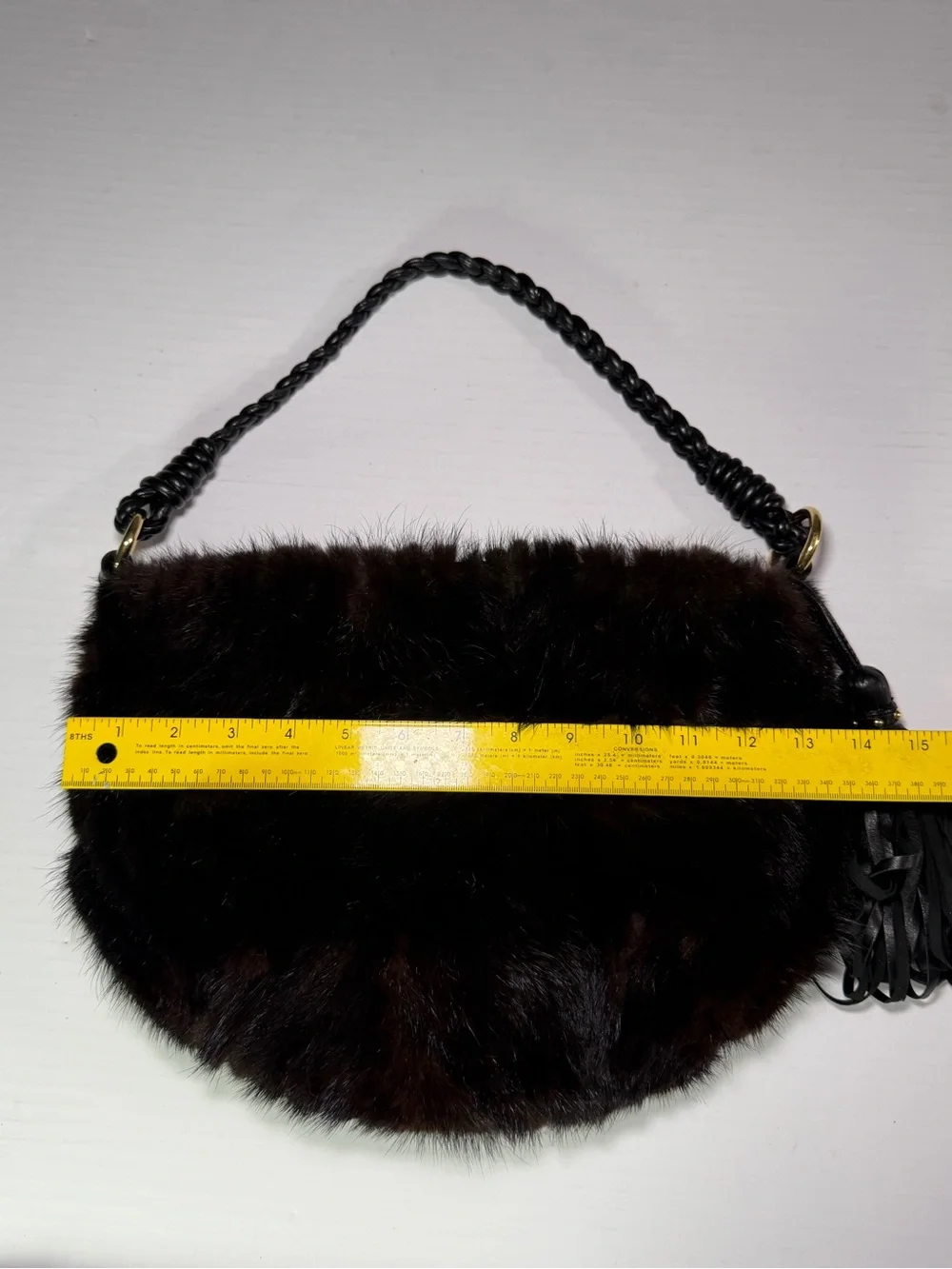 Paolo Masi Dark Mink Fur Shoulder Bag with Black Tassel - dark brown, black